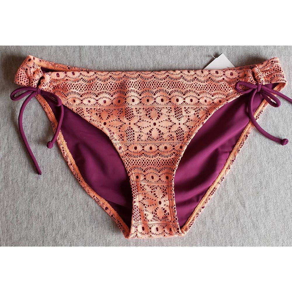 MALIBU DREAM GIRL CORAL CROCHET OVERLAY NWOT BIKINI BOTTOM